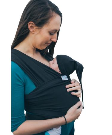Baby Wrap Sling Organic Stretchy Premium Carrier | UK/EU Safety Tested | Made in UK by Joy and Joe | Suitable from Birth to 16Kg | with Hat Bag and Full Colour Instruction (Black)