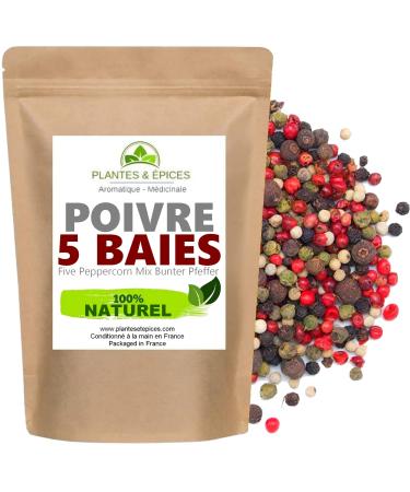 Poivre en Grain 5 Baies 100% naturel - M lange Poivre Moulin 5 Baies - Sachet Fra cheur Biod gradable Refermable (50G) 50 g (Lot de 1)