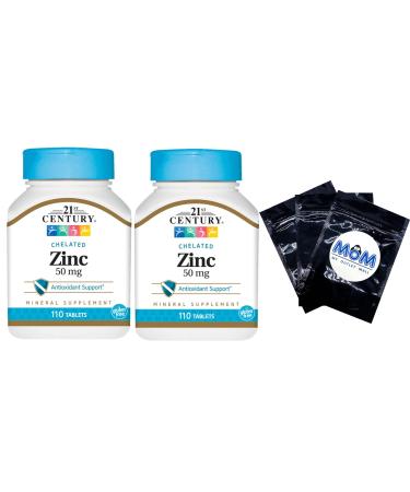 Zinc 50 Mg 21st Century Chelated Tablets 110 Count - Pack of 2 - Immune System Support Zinc Helps with Healthy Skin Nails and Hair Bundle Plus 3 My Outlet Mall Resealable Portable Storage Pouches