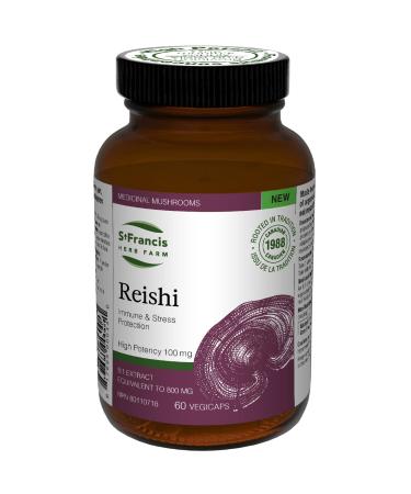 St. Francis Herb Farm Reishi Mushroom Capsules | 100% Pure | High Potency | Immune Booster | Adaptogen | Fruiting Body | High in Beta Glucans | 60 Vegicaps