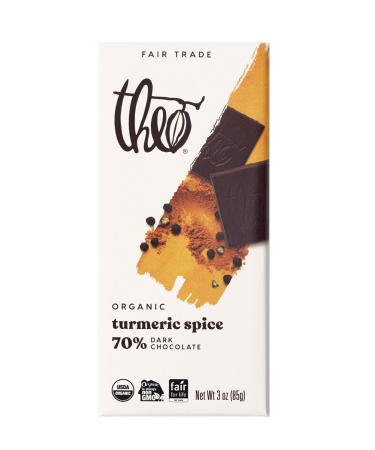 Theo Chocolate Turmeric Spice Organic Dark Chocolate Bar, 70% Cacao, 12 Pack | Vegan, Fair Trade 3 Ounce (Pack of 12)