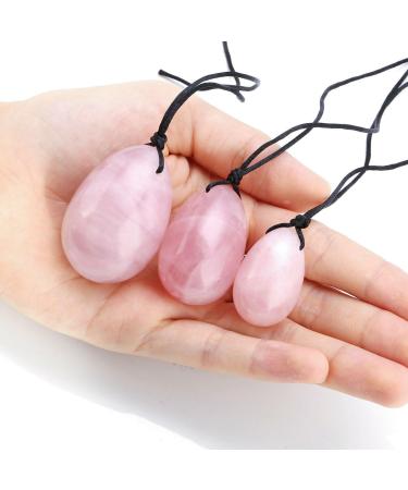 JSDDE YONI EIER MASSAGESTAB Set | 4 Drilled Rose Quartz Egg Massage Stones | Silk Cord & Instructions | PC Muscle Exercise & Crystal Healing - Buy Online on GoSupps.com