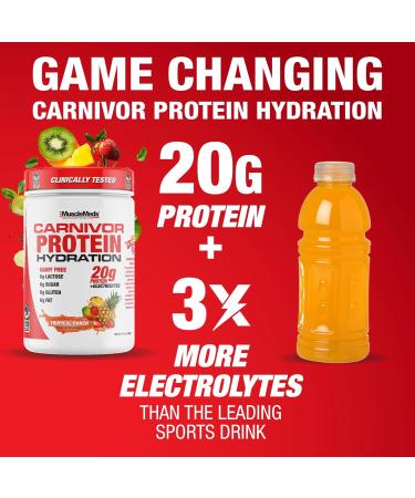 MuscleMeds Carnivor Protein Hydration Drink Powder 20g Refreshing Protein Isolate Lactose Free Sugar Free Electrolytes Muscle Building Recovery Halal Certified Tropical Punch 20 Serve Tropical Punch 3.5 Ounce (Pack  - Buy Online on GoSupps.com