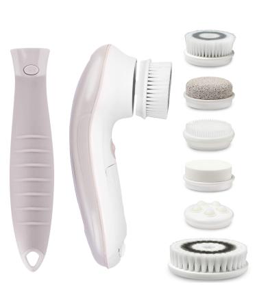 Fancii 7 in 1 Waterproof Electric Facial & Body Cleansing Brush Exfoliating Kit with Handle and 6 Brush Heads - Best Advanced Spin Brush Microdermabrasion Scrub System for Face (Dove)
