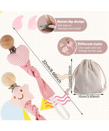 Buy 2-Piece Baby Pacifier Chain - Heart & Star Pattern Pacifier Strap with Wooden Clip & Storage Bag - Perfect Gift for Newborn Girls in Pink - Buy Online on GoSupps.com