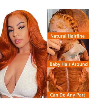 Ginger Orange Body Wave Lace Front Wig 22 inch Brazilian Remy Human Hair - HD Transparent Lace Frontal Wig for Black Women with Baby Hair - Buy Online on GoSupps.com