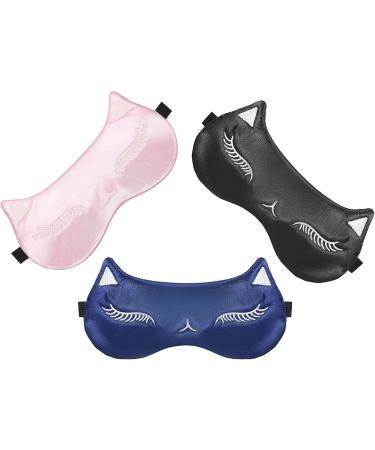 3Pcs Cute Cat Sleep Masks for Kids - Lightweight Adjustable Silk Eye Covers for Sleeping Travel & Office - Buy Online on GoSupps.com