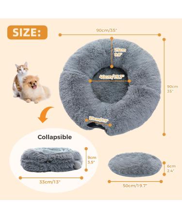PAWZ Road Fluffy Cat Tunnel Multiple Forms Cat Tunnel Bed Washable Dia-35 Inches Cat Donut Tunnel with Cozy Cat Bed Mat and Hanging Furr Balls for Indoor Cats Cat Tube Tunnel for Winter Warm Grey Smoky Grey Long Plush-Donut Tunnel - Buy Online on GoSupps.com