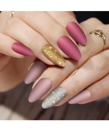 480 Piece 20 Sets Matte & Glitter False Nails: Medium Long Almond Press-On Nails for Women & Girls - Buy Online on GoSupps.com