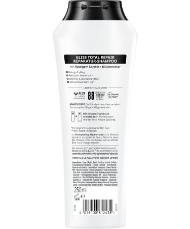 Gliss Total Repair Shampoo (250 ml) Hair Shampoo with Liquid Keratin & Flower Nectar Care Shampoo for Dry and Damaged Hair Reduces Hair Breakage - Buy Online on GoSupps.com