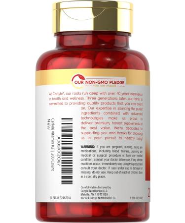 Carlyle Vitamin K2 MK-7 100 mcg | 200 Vegan Capsules | Menaquinone-7 Supplement | Non-GMO Gluten Free - Buy Online on GoSupps.com