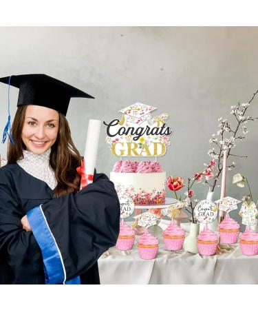 Graduation Party Decorations for Girls - 25pcs Wildflower Congrats Grad Cake Topper Cupcake Toppers Floral Cake Decorations for Class of 2024 Congrats Grad Graduation Party - Buy Online on GoSupps.com