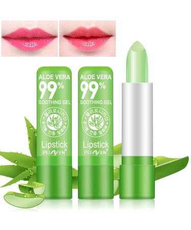 DTDR 2PCS Aloe Vera Lipstick Long Lasting Nutritious Color Changing Lip Balm Natural Moisturizer Magic Temperature Color Change Lip Gloss Green 2 Pack