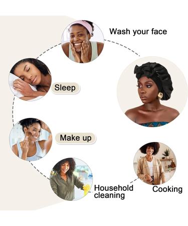 WUBAYI 2PCS Satin Bonnet Silk Bonnet Hair Wrap for Sleeping Hair Bonnet for Bath Tie Band for Women Long Curly Braid Hair Black Red - Buy Online on GoSupps.com