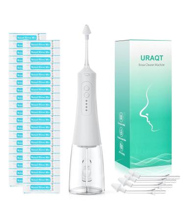 Uraqt Electric Nasal Douche - Electric Neti Pot for Adults & Children | 4 Replacement Heads & 40 Nose Rinsing Salts | Sinus Relief & Allergy Control - Buy Online on GoSupps.com