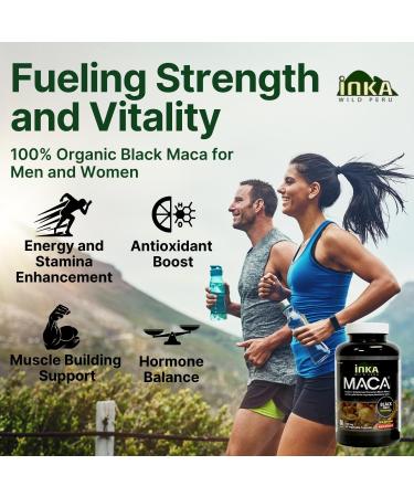 InkaMaca Organic Black Maca 800mg (90 Capsules) Gelatinized Non-GMO Vegan Gluten-Free Soy-Free Dairy-Free - Authentic Peruvian Maca Root Supplement for Energy & Vitality 90 count (Pack of 1) - Buy Online on GoSupps.com
