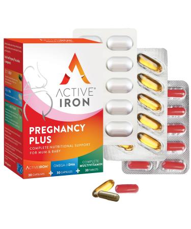 Active Iron Pregnancy Plus | 25mg Iron | Omega-3 | Multivitamin with Active Folic | 30 Day Supply