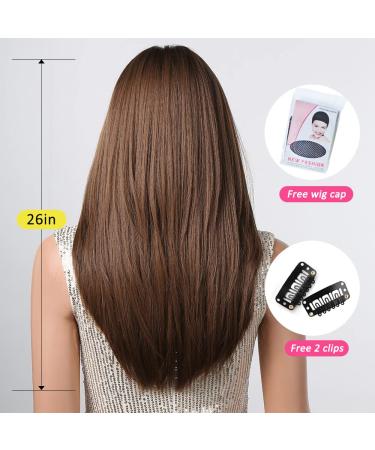 Oefei Brown Wigs for Women | Long Straight Synthetic Wig with Bangs | Heat-Resistant for Daily Wear Parties & Cosplay - Buy Online on GoSupps.com