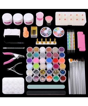 77 in 1 Acrylic Nail Kit Set, Acrylic Powder Glitter Nail Art Kit Professional Manicure Set Nail Tool Kit with Nail Clipper Brush Set Dotting Pen Rhinestone Decoration for Valentine's Day by WEHVKEI