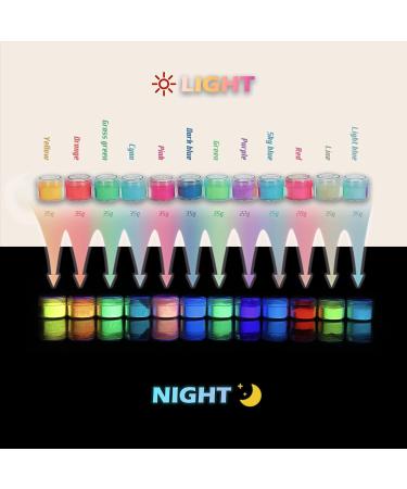 Rhea Arcas Glow in The Dark Powder - 12 Pack Luminous Mica Pigment for Epoxy Resin, Nail Polish, Acrylic Paint, DIY Crafts & Theme Parties - Fluorescent Dye for Art Projects - Neon Colors - Buy Online on GoSupps.com