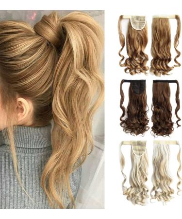 Wavy Ponytail Extension 23 Inch Synthetic Natural Curly Hairpiece Wrap Around Hair Extensions for Women Daily Use Blonde Wavy Hair Extensions - Buy Online on GoSupps.com