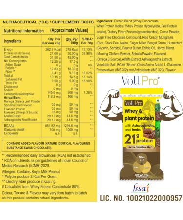 Voll Pro Protein Bars - High Protein 21g with Ashwagandha & Moringa | No Added Sugar | 6-Pack - Buy Online on GoSupps.com