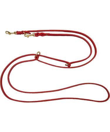 Dogeline Fat Leather Brass Dog Leash for Small & Large Dogs - Adjustable 2.40m x 8mm - Red | International Shipping - Buy Online on GoSupps.com