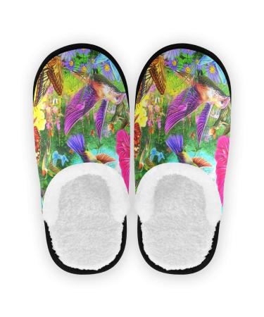 Mnsruu Hummingbird Flower Blossom Home Home Slipper Slip Festival Home Home Hotel Spa Bedroom Travel L for Men Women (UK8-11) Multi-color