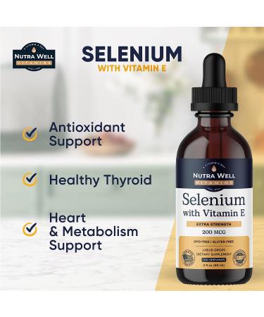 Nutra Well Vitamins Selenium 200mcg - Immune & Heart Support Liquid Drops with Vitamin E - 100 Servings - Buy Online on GoSupps.com