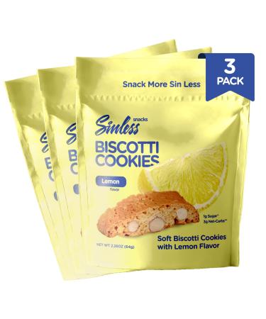 Sinless Snacks Biscotti Cookies - Keto Cookies for Kids & Adults - No Sugar Added Low Carb Cookies - Soft & Chewy Keto Cookie - Low Sugar Cookies - Low Carb Snacks on the Go - Lemon Flavor - 3 Ct