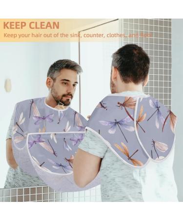 Beard Bib Apron for Men | Non-Stick Waterproof Hair Catcher & Trimming Cape - Watercolor Dragonfly Pattern - Buy Online on GoSupps.com