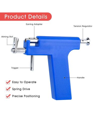 233PCS Ear Piercing Gun Kit with Hypoallergenic Needles for Salon & Home - Blue Gun with Crystal Studs - Buy Online on GoSupps.com