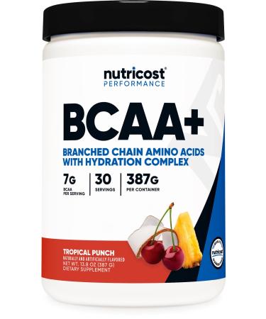 Nutricost BCAA + Hydration Powder (Tropical Punch) 30 Servings - Branched Chain Amino Acids with Hydration Complex - Gluten-Free Non-GMO