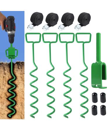 Saiying 16in Screw in Ground Anchors,4PCS Ground Anchor,1PCS Ground Anchors Screw in Adapter,with 4PCS Trampoline Ground Anchor Tie, for Screw in Ground Stakes,Ground Screws,Tent Stakes OneColor