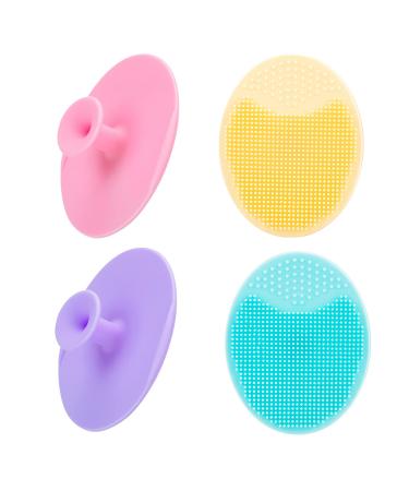 4 Pack Face Scrubber,JEXCULL Soft Silicone Facial Cleansing Brush Face Exfoliator Blackhead Acne Pore Pad Cradle Cap Face Wash Brush for Deep Cleaning Skin Care(Multicolor A) Multi-colored-a