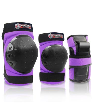 Haomaomao Adult/Child Knee Pads Elbow Pads Wrist Pads Protective Gear Set,for Youth Skateboarding Cycling Skateboard Riding Roller Bike Inline Skating Biking BMX Bicycle Scooter Skates Outdoor Sports Medium purple black