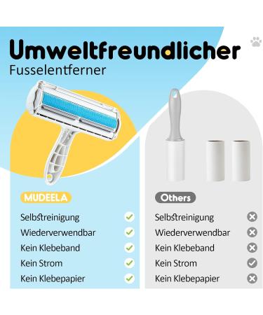 Mudela Animal Hair Remover | Self-Cleaning Lint Roller for Dog & Cat Hair | Effective on Carpets Furniture Clothing and More - White & Blue - Buy Online on GoSupps.com