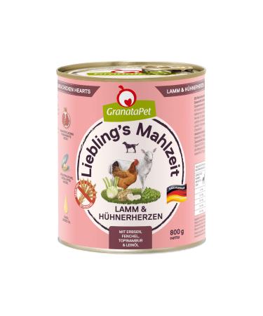 Granapet Liebling's meal lamb and chicken hearts wet food for dogs dog food without grain & without sugar additives single feed 6 x 800 g lamb & chicken hearts 800 g (6 Pack)