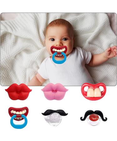 6PCs Funny Pacifier Infant Pacifier Cute Kissable Lips and Gentleman Mustache Teeth Pacifier Soft Silicone Cute Pacifier Design with Kiss Lip for Babies and Toddlers Shower Gift Unisex-BPA Free