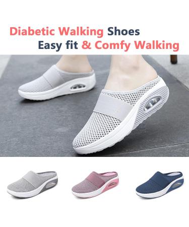 HAMTRED Women's Orthopedic Diabetic Slippers - Air Cushion Slip-On Walking Shoes with Arch Support, Breathable Knit Comfort - 9 Wide Light Gray - Buy Online on GoSupps.com