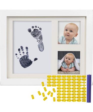 Baby Ink Hand and Footprint Kit  Handprint Picture Frame for Newborns (Safe Clean-Touch Ink Pad for Prints)  Best New Mom and Shower Gift  Foot Impression Photo Keepsake for Girls & Boys  (White)