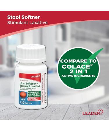 Leader 2-in-1 Stool Softener & Stimulant Laxative Docusate Sodium 50mg Sennosides 8.6 mg Gentle Occasional Constipation Relief for Adults Both Men & Women & Children Ages 6+ 100 Tablets 2-Pack - Buy Online on GoSupps.com