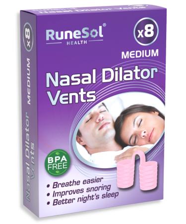 Runesol Snoring Relief Nasal Dilator 8 x Medium Pink Nasal Dilators Snoring Aids for Men and Women Sleep Nose Vents Anti Snoring Devices Stop Snoring Aid for Sleeping Snore Stopper Congestion Pink 8 x Medium