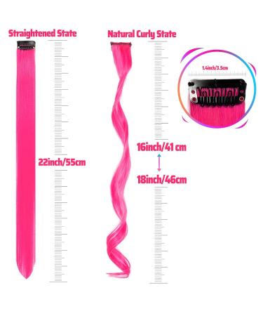 22-Inch Pink Clip-In Hair Extensions for Girls - Colorful Curly Wavy Party Highlights (12 Pcs) - Perfect Hair Accessories for Women & Children - Buy Online on GoSupps.com