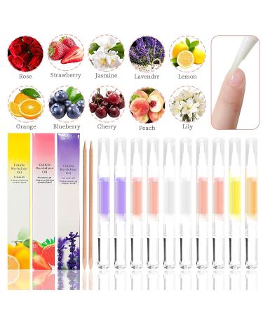 10pcs Cuticle Oil Pens Gel Nail Oil Pen Nail Nourishment Polish for Nails Moist and Treatment 10Kinds of Fruity Smell Cuticle Revitalizer Oil Pen with Soft Brush Nail Oil Manicure Repair The Cuticle