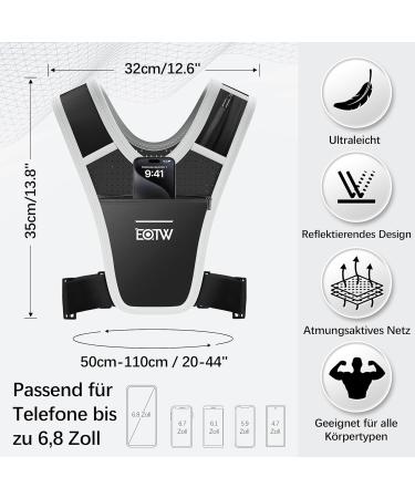 Reflective Running Vest for Men & Women | Adjustable Waterproof Smartphone Holder | Eotw Jogging Vest (Black) - Buy Online on GoSupps.com