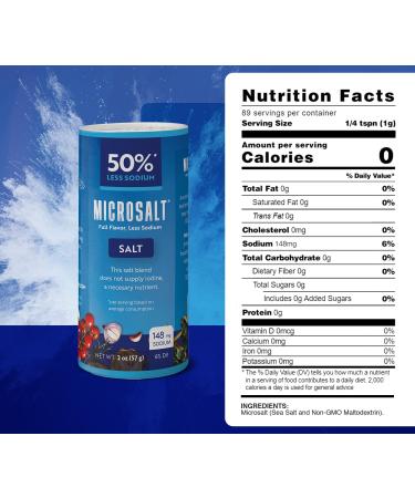 Microsalt 40% Less Sodium Salt Regular Salt Substitute Seasoning Salt for Snacks Full Flavor Less Sodium (2 x 60 g.) - Buy Online on GoSupps.com
