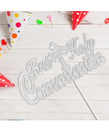 Tenhaisi Silver Glitter First Holy Communion Cake Topper Baptism/Christening/Confirmation/Baby Shower/Birthday/Communion Party Decoration - Buy Online on GoSupps.com