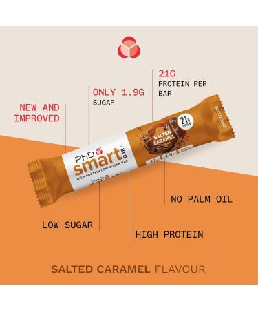 PhD Nutrition Smart Protein Bar Low Calorie Nutritional Protein Bars / Protein Snacks High Protein Low Sugar Salted Caramel Flavour 20g of Protein 64g Bar (12 Pack) Salted Caramel 12 Bars - Buy Online on GoSupps.com