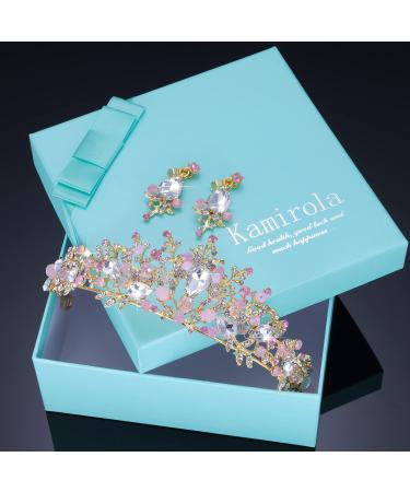 Kamirola Pink Wedding Crown Bridal Tiaras & Earrings Set for Women/Girls - Buy Online on GoSupps.com